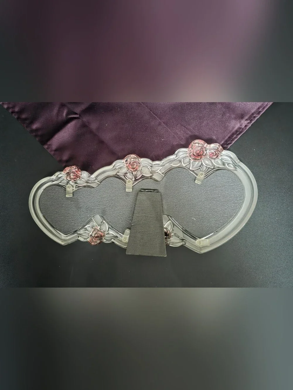Vintage Mikasa Rosemont Triple Heart Glass Picture Frame Elegant Wedding
